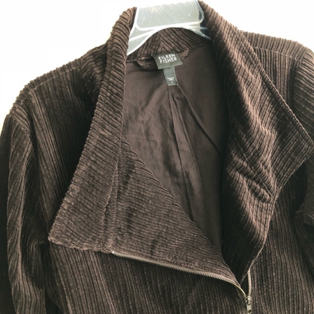 Eileen Fisher Corduroy Asymmetric Zip Coat Jacket